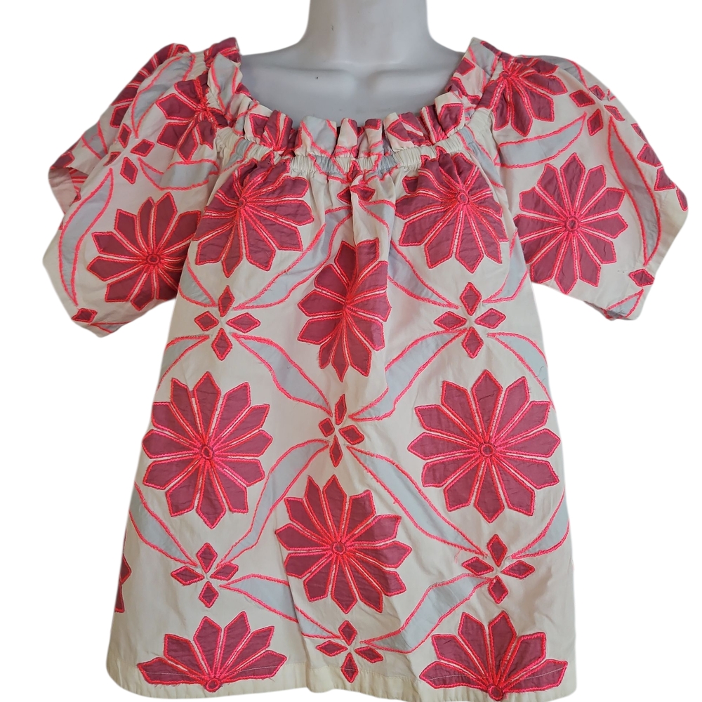 Anthropologie Maeve Pink and Cream Top Size Medium